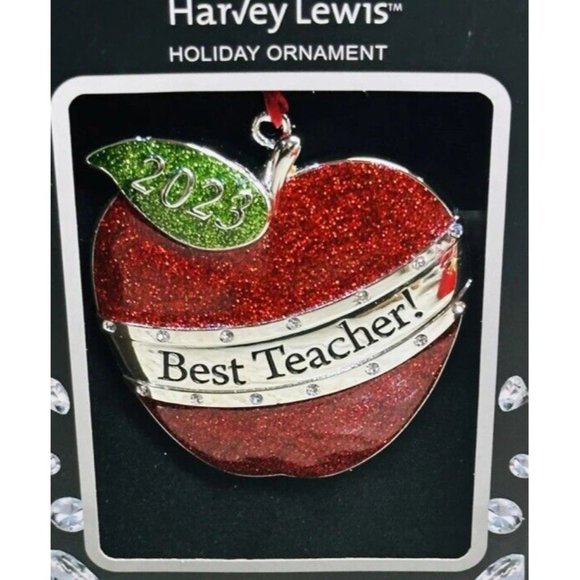 2023 Harvey Lewis Best Teacher Apple Ornament School Gift European Fine Crystals - Picture 1 of 4